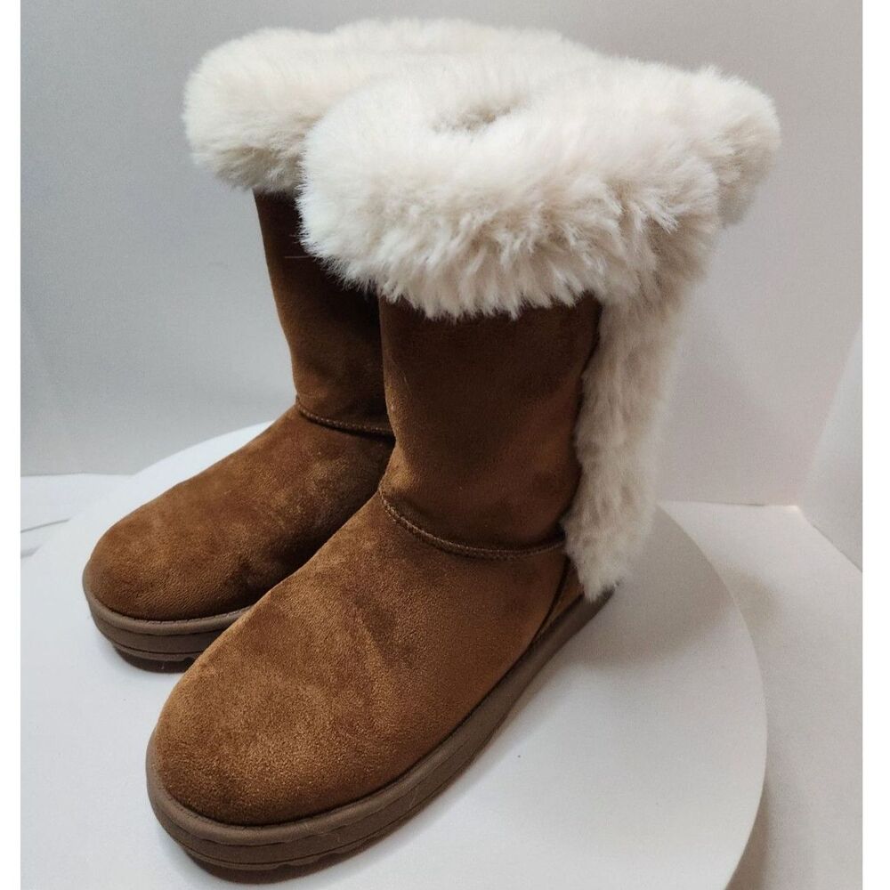 SO Winter Boots Girls Size 3 Tan Faux Fur Lined Boots